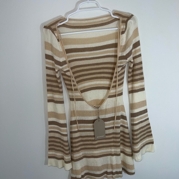 MESHKI Zahra Long Sleeve Open Back Mini Knit Dress - Cream - Picture 16 of 16